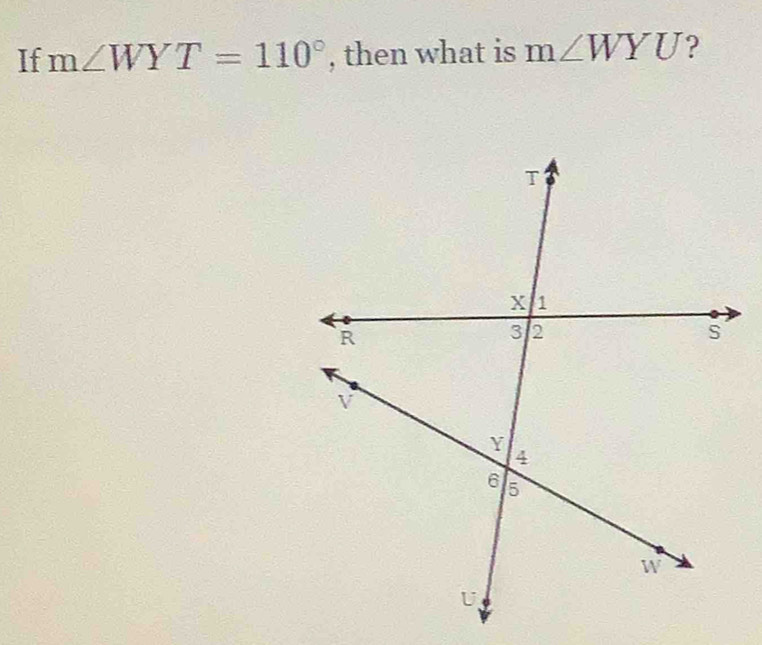 If m∠ WYT=110° , then what is m∠ WYU ?