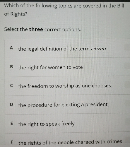 Which of the following topics are covered in the Bill
o
S
F the rights of the people charged with crimes