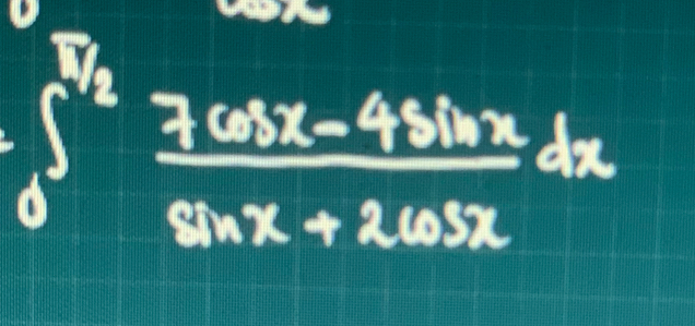 ∈t _0^((frac π)2) (3cos x-4sin x)/sin x+2cos x dx