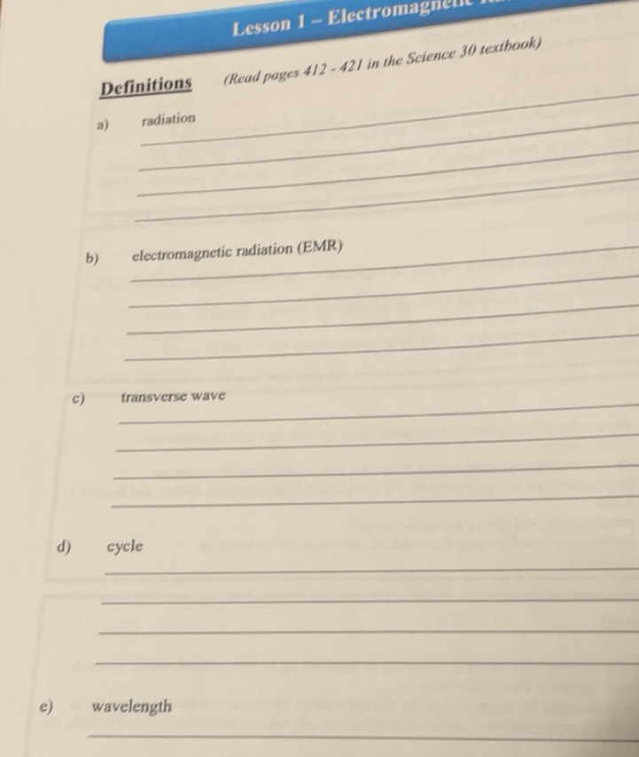 Solved: Lesson 1 - Electromagnett _ Definitions (Read pages 412 - 421 ...