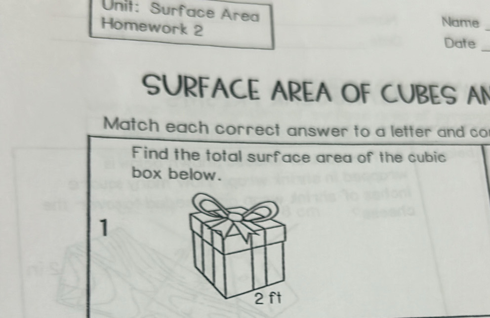 Solved: Surface Area Name_ Homework 2 Date_ SURFACE AREA OF CUBES AN ...