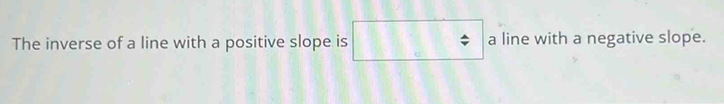Solved: The inverse of a line with a positive slope is a line with a ...