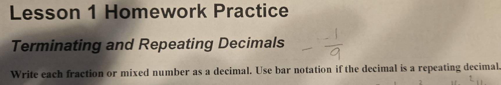 Solved: Lesson 1 Homework Practice Terminating and Repeating Decimals ...