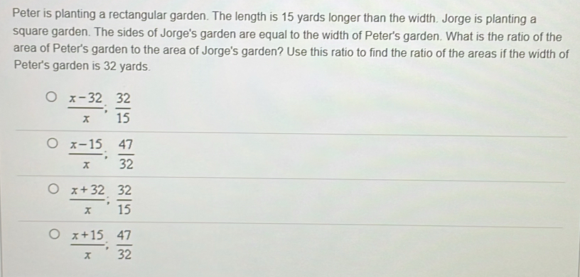 Solved: Peter is planting a rectangular garden. The length is 15 yards ...