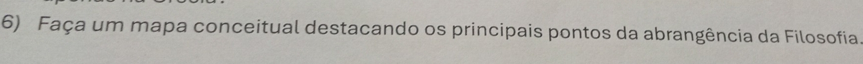 Faça um mapa conceitual destacando os principais pontos da abrangência da Filosofia