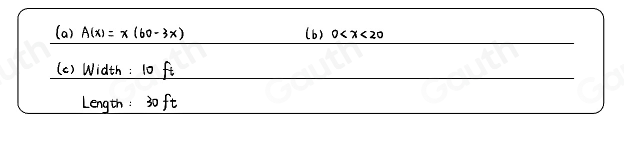 Solved: R(x) Figure 1 Figure 2 Tessa has 60 ft of fencing available to ...