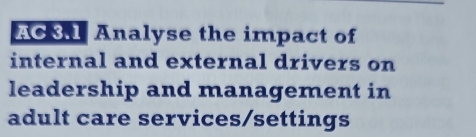 Solved: AC3.1 Analyse the impact of internal and external drivers on ...