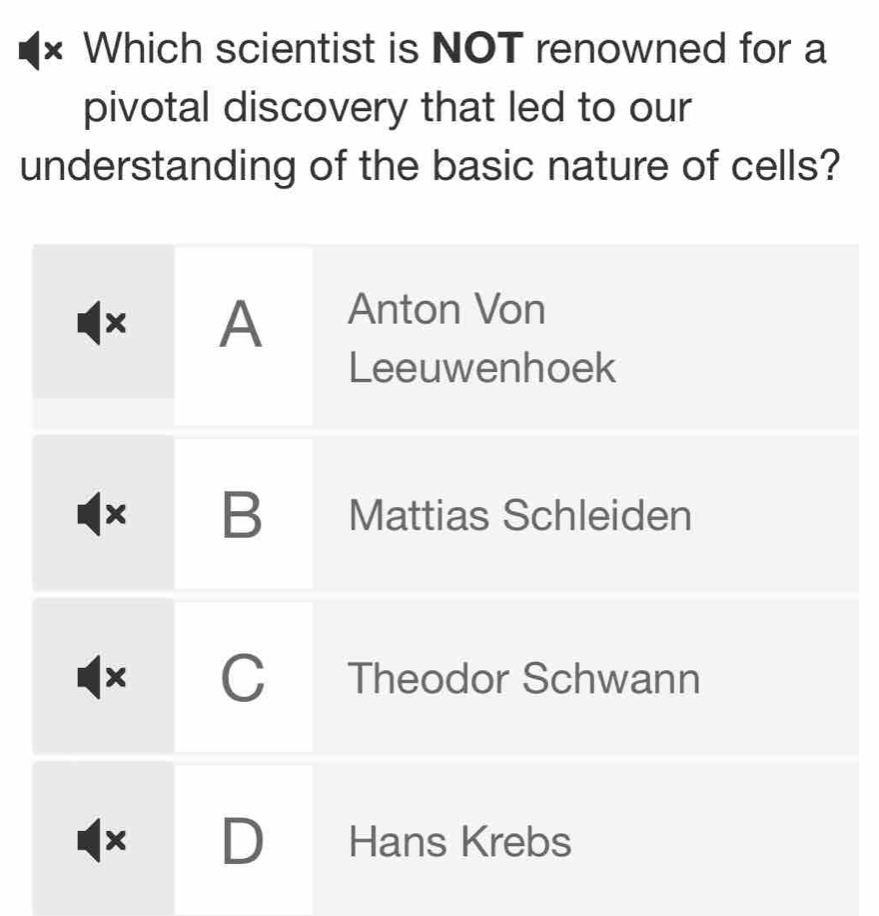 Which scientist is NOT renowned for a 
pivotal discovery that led to our 
understanding of the basic nature of cells?