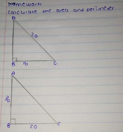 Homeworm 
calculute the area and perimeter