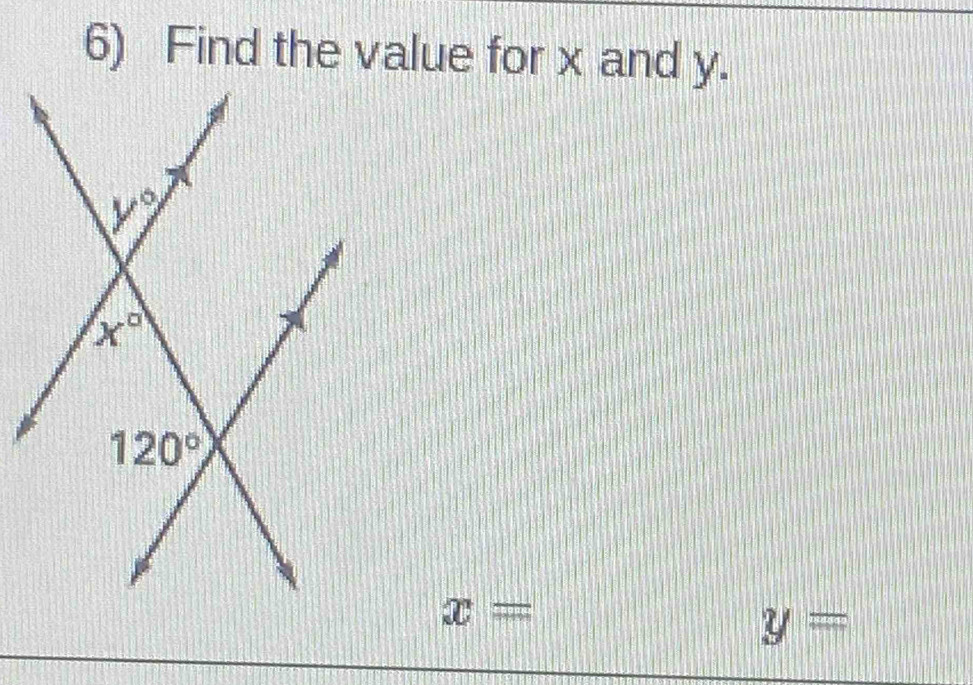 Find the value for x and y.
x=
y=