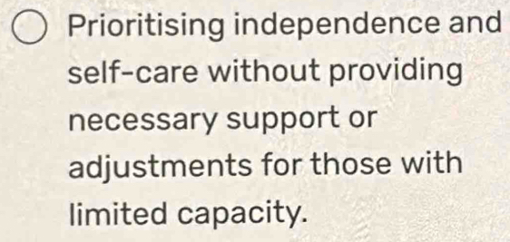 Solved: Prioritising independence and self-care without providing ...