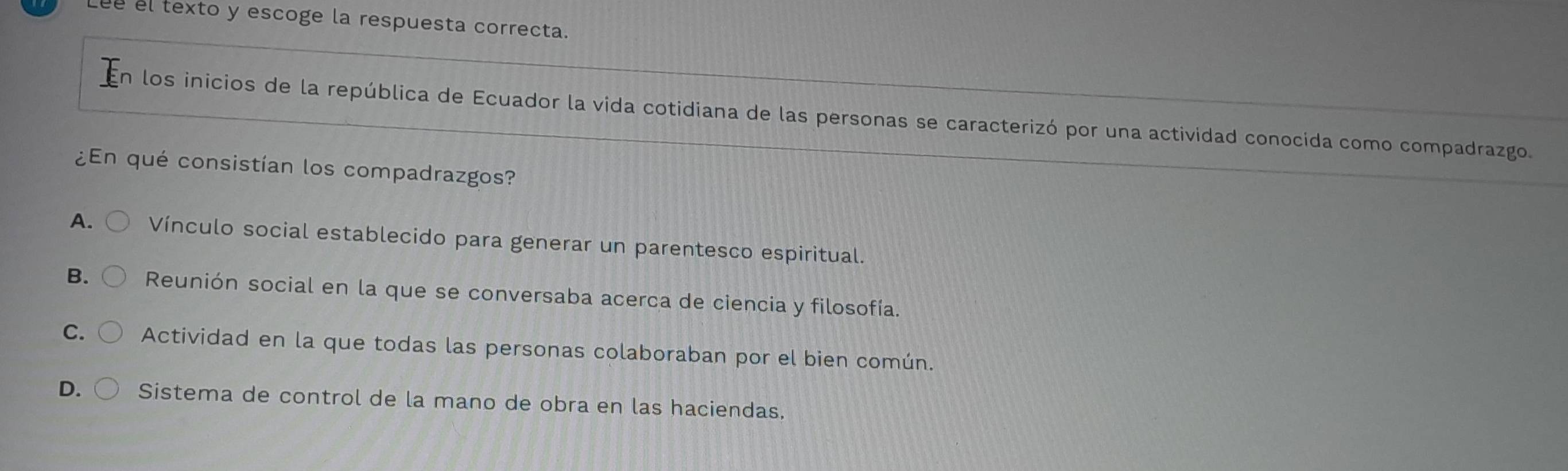 Resuelto:el texto y escoge la respuesta correcta. En los inicios de la ...