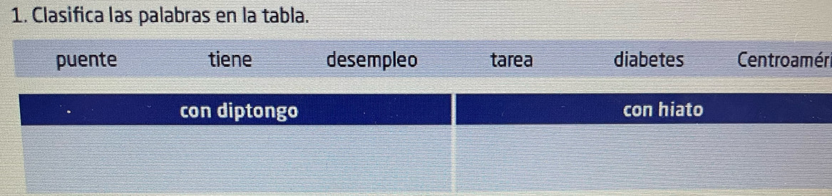 Clasifica las palabras en la tabla. 
ri