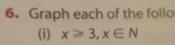 Graph each of the follo 
(i) x≥slant 3,x∈ N