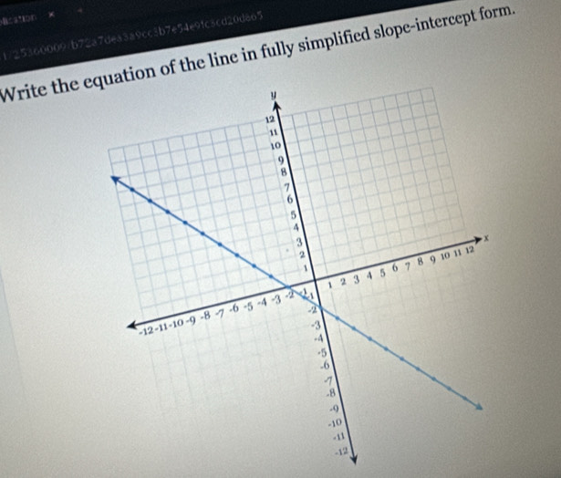 lcstion 
1/25360009/b72a7dea389cc3b7e54e9fc3cd20d865 
Write the eation of the line in fully simplified slope-intercept form.