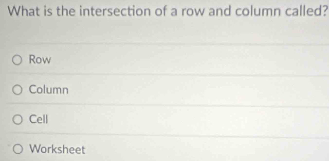 Solved: What is the intersection of a row and column called? Row Column ...