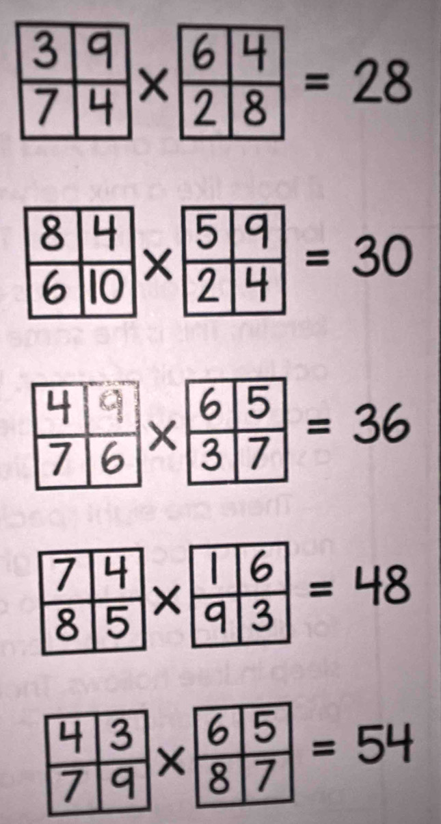 ×
=28
×
=30
=36

×
=48
×
=54