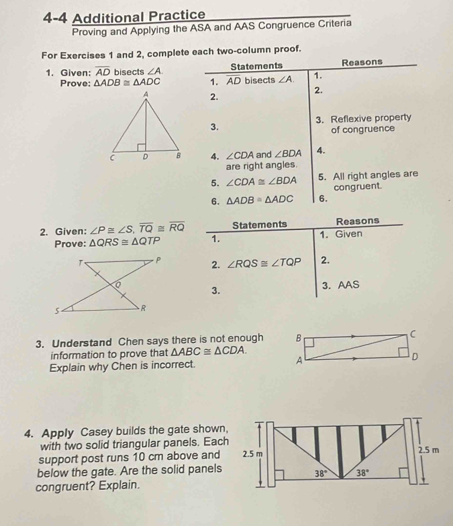 Solved: 4-4 Additional Practice Proving and Applying the ASA and AAS ...