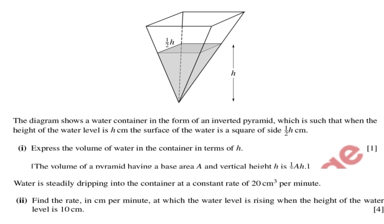 Solved: The diagram shows a water container in the form of an inverted ...