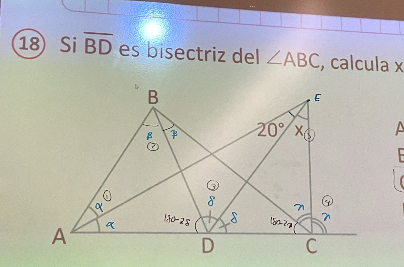 Si overline BD es bisectriz del ∠ ABC , calcula x