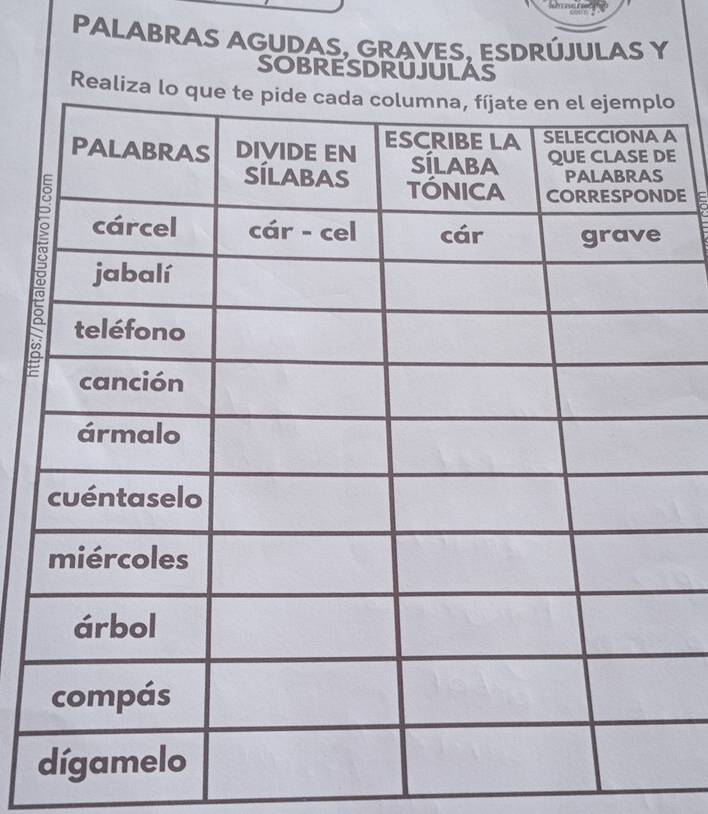 PALABRAS AGUDAS, GRAVES, ESDRÚJULAS Y 
SOBRESDRUJULAS 
Reao 
A 
E 
DE 
a