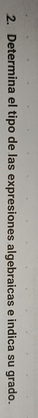 Determina el tipo de las expresiones algebraicas e indica su grado.