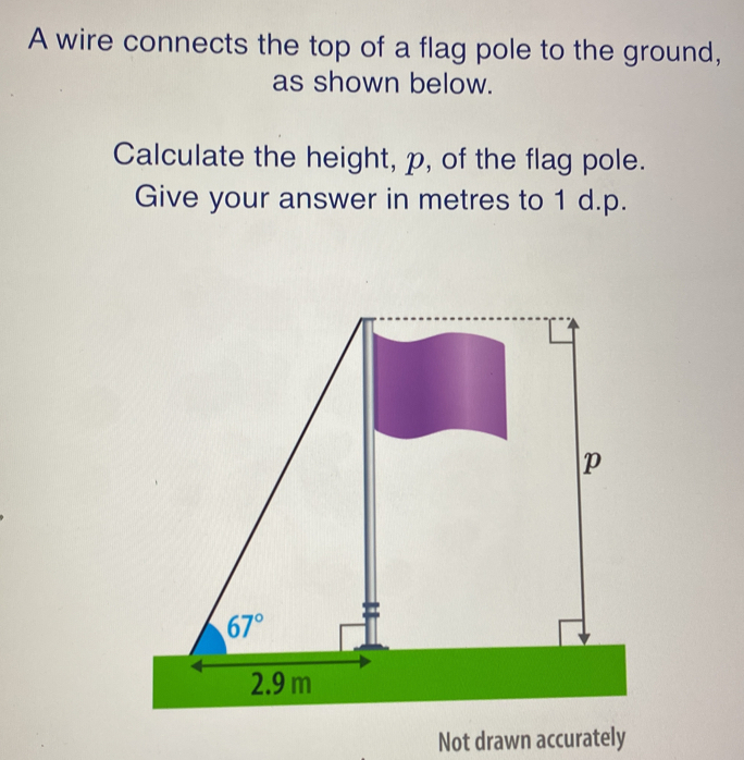 Solved: A wire connects the top of a flag pole to the ground, as shown ...