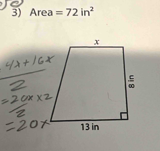 Ar ea =72in^2