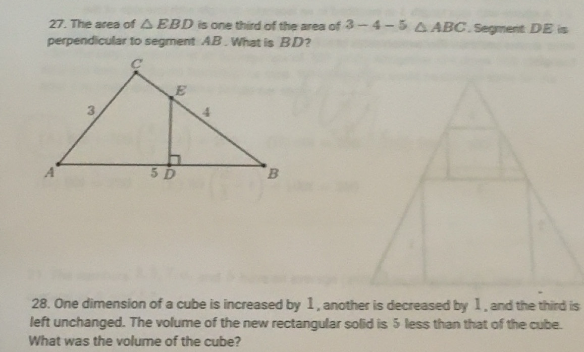 Solved: The area of EBD is one third of the area of 3-4-5 ABC. Segment ...