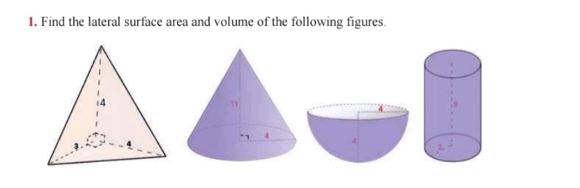 Solved: Find the lateral surface area and volume of the following ...