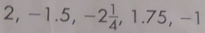 2, -1.5, -2 1/4 , 1.75, -1