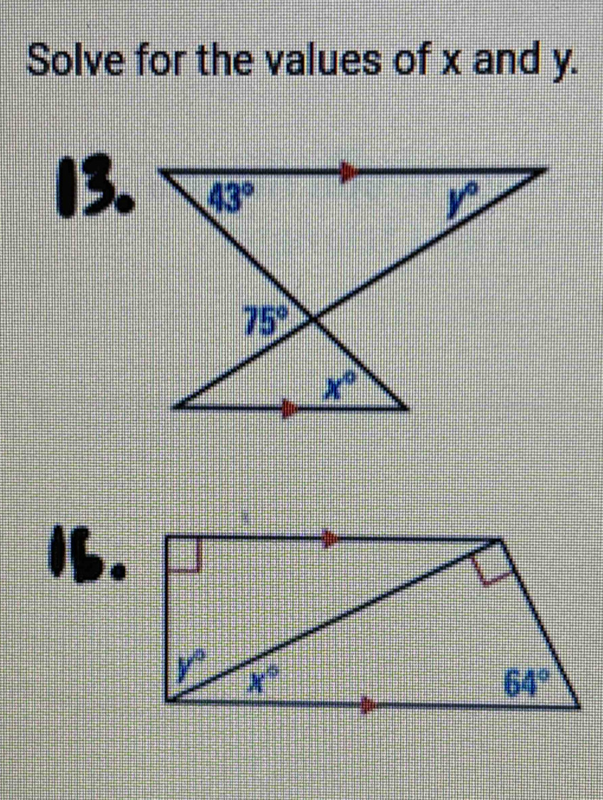 Solve for the values of x and y.
13.
I5.