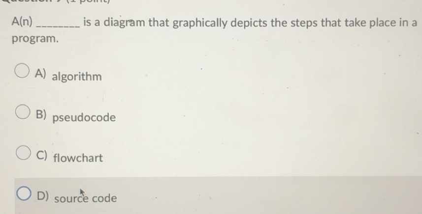 Solved: a A(n _is a diagram that graphically depicts the steps that ...