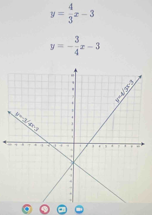 y= 4/3 x-3
y=- 3/4 x-3
-