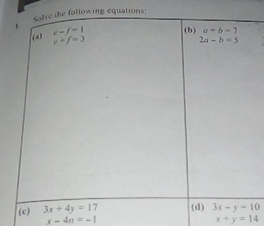 wing equations:
x-4n=-1
x+y=14