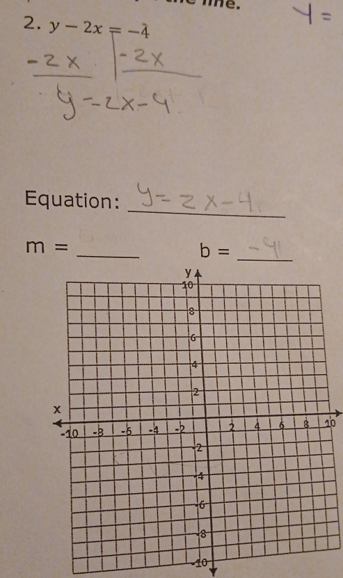 te. 
2. y-2x=-4
_ 
Equation: 
_ 
_
m=
b=
10
10