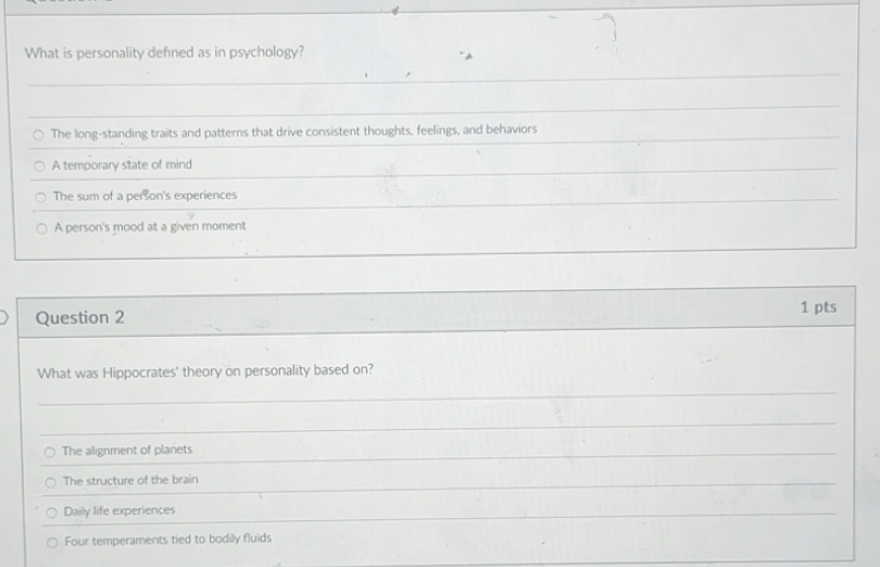 Solved: What is personality defined as in psychology? The long