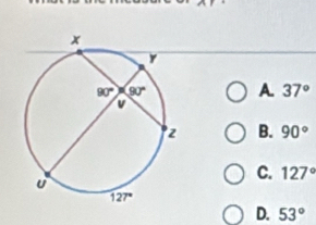 A 37°
B. 90°
C. 127°
D. 53°