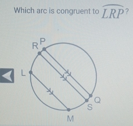 Which arc is congruent to widehat LRP ?