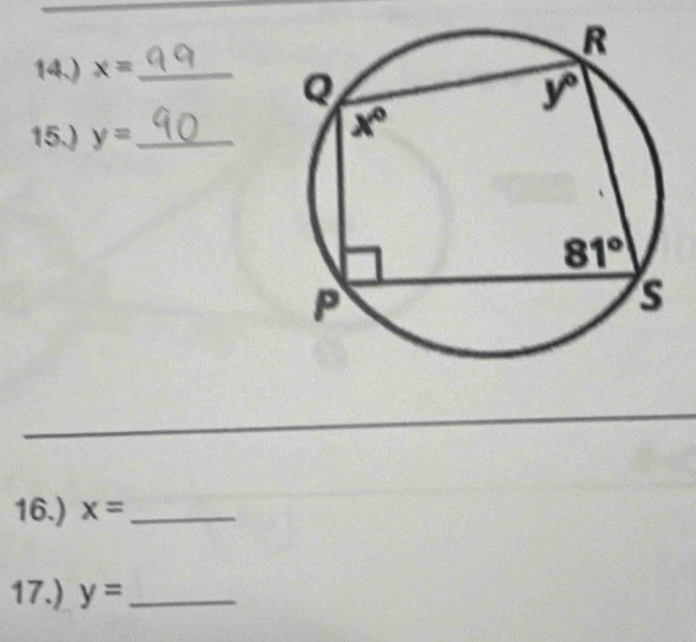 14.) x= _
15.) y= _
16.) x= _
17.) y= _