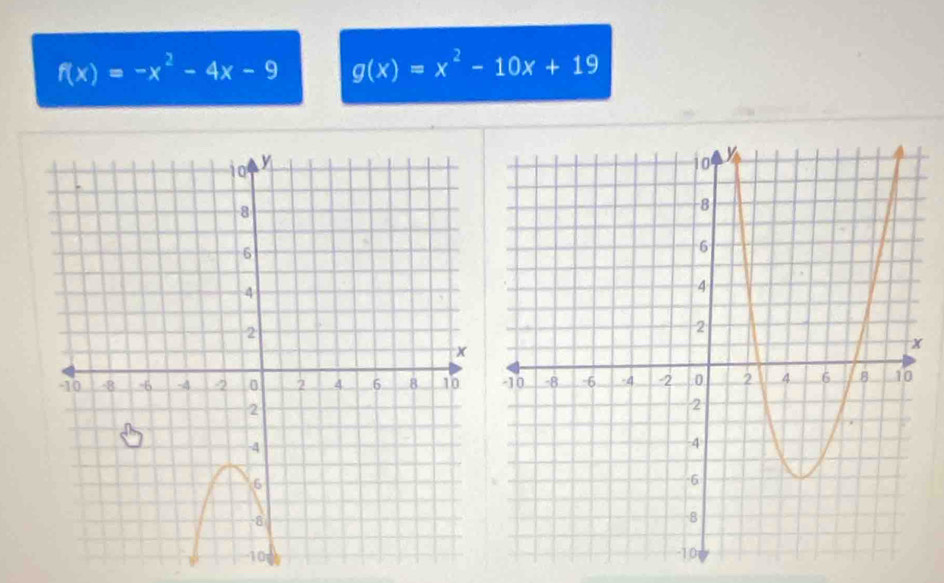 f(x)=-x^2-4x-9 g(x)=x^2-10x+19