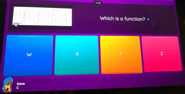 11/20
v=1 , , , .
. 
,.
" .
Which is a function? +
w.
w
X
Y
Z
Dane
C