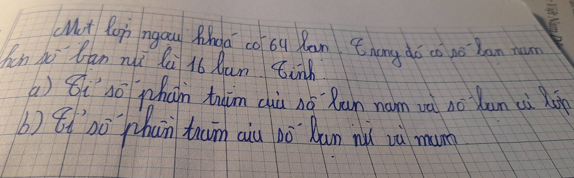 cut fon ngau Mnga co óu Ran Znong dó co nó Zan num 
hcn bo Can ni lu 16 Run tinh 
() Sihō phan tuim cuà nó `Run naom và nó Run cù làè 
b) t`b0`phun tuin aià bó Ran ru wú mung