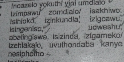 Solved: Incazelo yokuthi yini umdialo Izimpawy zomdlalo/ isakhiwo ...