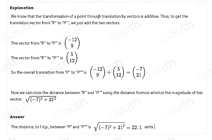 Solved: Point P is translated by the vector beginpmatrix -12 ...
