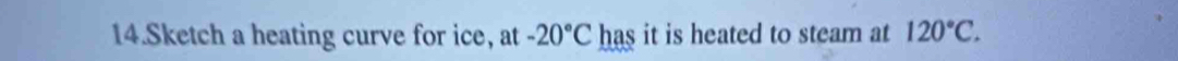 Sketch a heating curve for ice, at -20°C has it is heated to steam at 120°C.