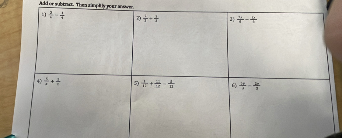 Add or subtract. Then simplify your answer.