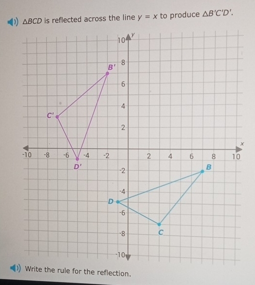 y=x to produce △ B'C'D'.