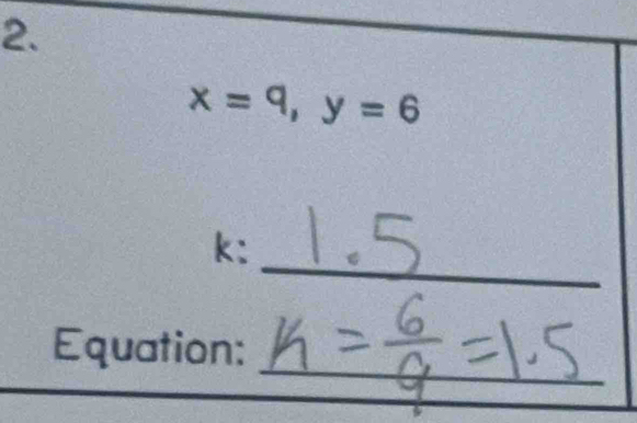 x=9, y=6
_ 
_ 
Equation: 
__