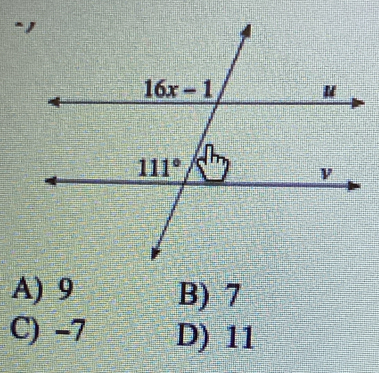 A) 9 B) 7
C) -7 D) 11